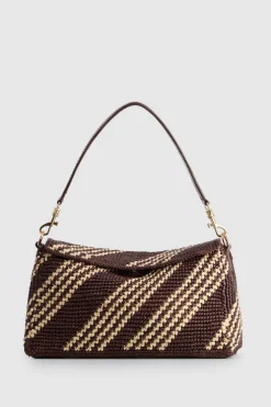 Clara Leather Raffia Shoulder Bag