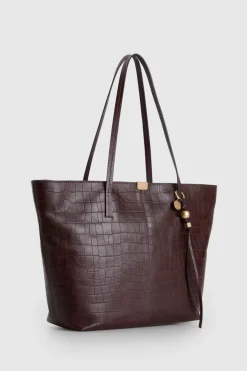 Lila Croco Leather Tote Bag